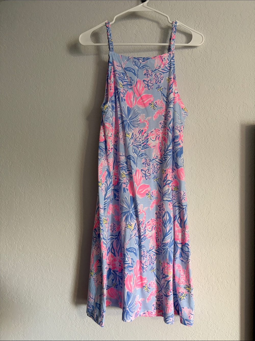 Lilly Pulitzer Pink & Blue Floral Midi Spaghetti-Strap Dress